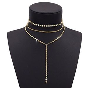 Coin Chain Lariat Choker Gold Pendant Necklace